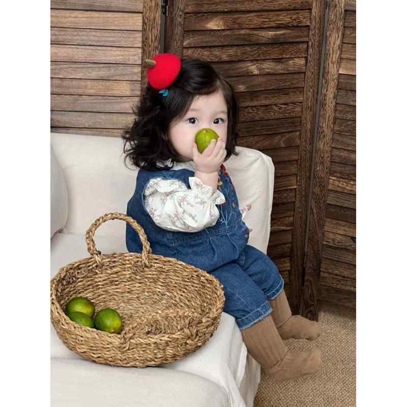 ベビー服 女の子 ノースリーブ デニム オーバーオール ロンパース 小花柄 シャツ 2点セット コットン ..