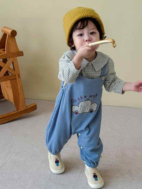 ベビー服 女の子 チェック柄シャツ 男の子 サロペット 綿 春秋 韓国風 かわいい 刺繡 オーバーオール 7..