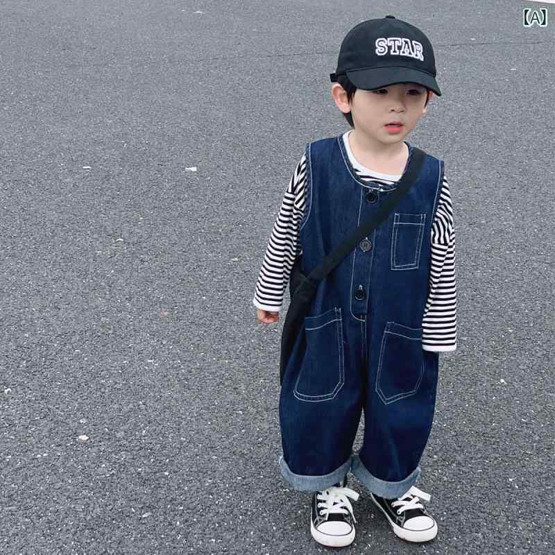 ベビー服 キッズ オーバーオール デニム 春秋 男女兼用 子供 ストライプ トップス セット コットン 80 ..