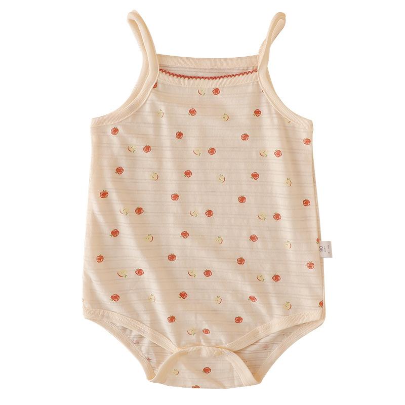 ベビー服 女の子 ノースリーブ ロンパース 薄手 コットン 包みボタン 幼児 乳児 ハーネス 吊り型 接触..