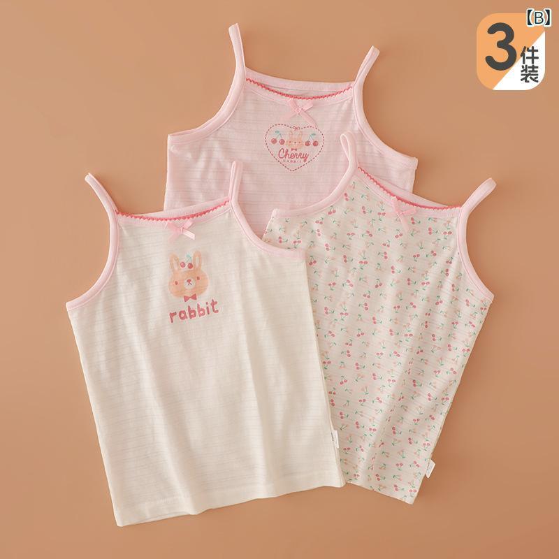 シャドーテールの子供服 タンクトップ 女の子 薄手 ノースリーブ Tシャツ 3枚組 竹節綿 汗取りインナー ベビー パジャマ 春夏 かわいい キッズ 小学生 80 90 100 110 120 130cm｜アングル3