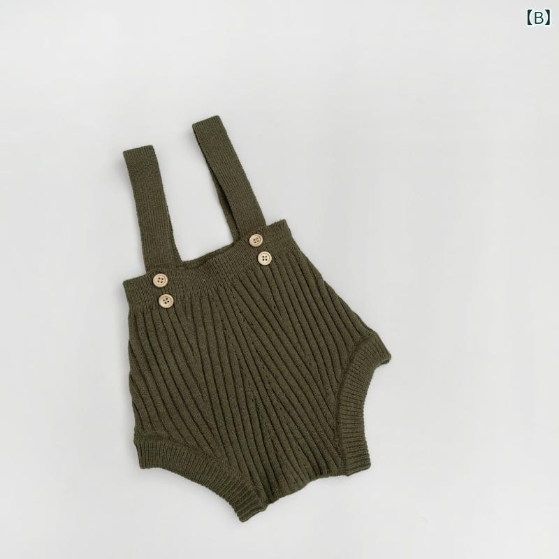 ベビー ニット サロペット 春秋 男女兼用 赤ちゃん オーバーオール 大PP パンツ ベージュ グリーン ブラウン グレー かわいい 伸縮性