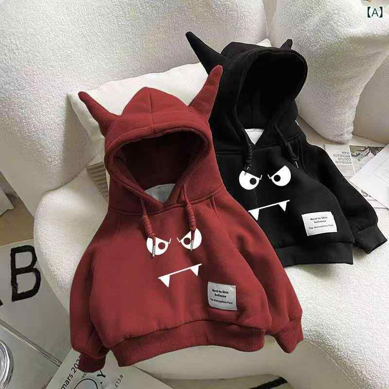 キッズ パーカー 秋冬 加厚 裏起毛 男女兼用 ベビー スウェット トレーナー フード付き かわいい 角付..