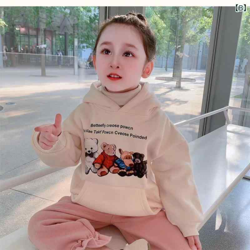 子供服 スウェット・トレーナー 女の子 ベビー 薄手 裏起毛 フード付き トップス 長袖 春秋 普段使い 部屋着 暖か 快適 ポリエステル グリーン ピンク系 オフホワイト 3
