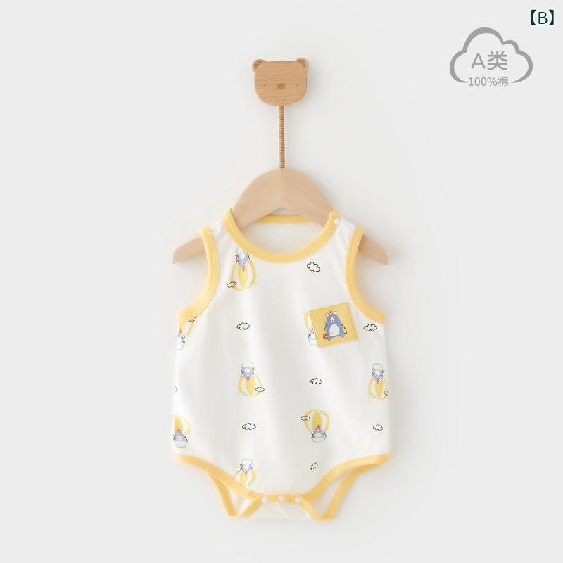 ベビー服 夏物 ロンパース ノースリーブ 新生児 薄手 綿100% かわいい イラスト 男...