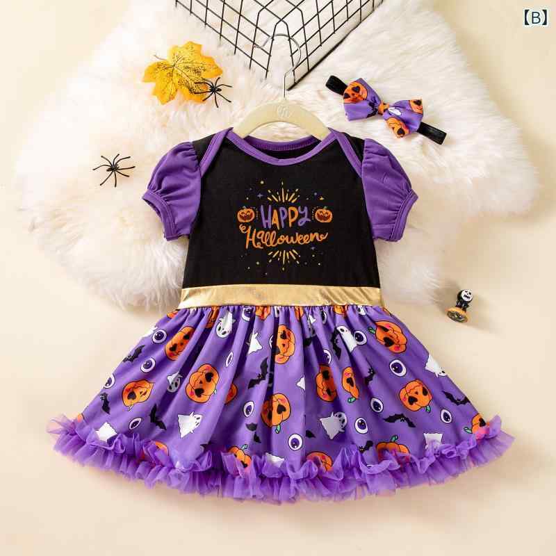 ベビー服 ワンピース ハロウィン 子供 コスチューム 新生児 半袖 ロンパース 黒 紫...