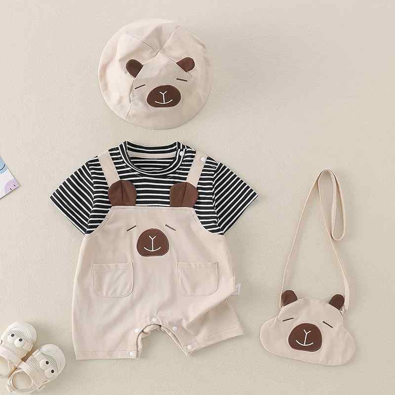 ベビー服 男の子 半袖 ロンパース 薄手 コットン 外出着 普段使い 部屋着 66cm 73cm 80cm 90cm 帽子 バ..