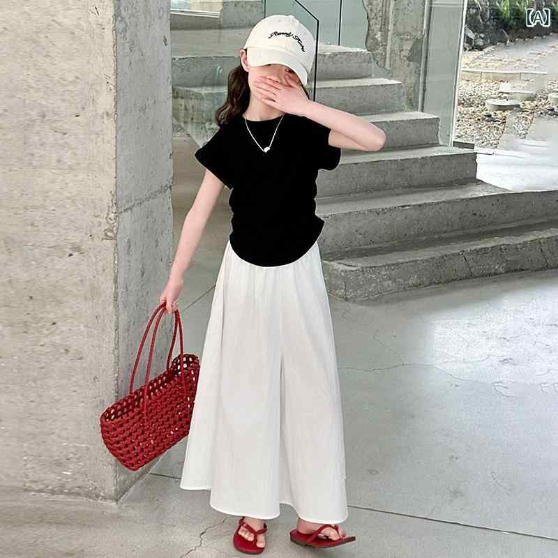 子供服 女の子 夏物 上下セット 半袖トップス ワイドパンツ 2点セット 薄手 綿100%...