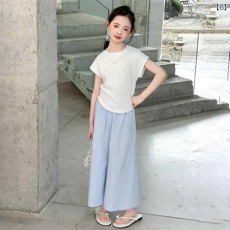 子供服 女の子 夏物 上下セット 半袖トップス ワイドパンツ 2点セット 薄手 綿100%...