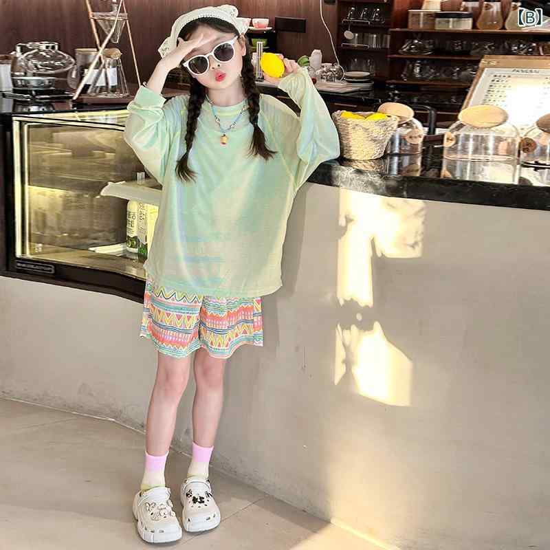 子供用アンサンブル 半袖トップスとショートパンツのセットアップ 女の子 夏 薄手 ...