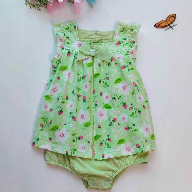 ロンパース ベビー 女の子 夏 ノースリーブ コットン 花柄 刺繍 新生児 包みスカート 60 70 80 90