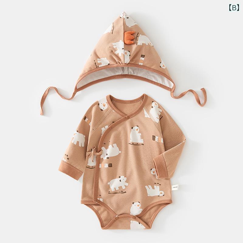 ベビー服 長袖ロンパース 新生児 カバーオール 帽子付き 春秋 綿100% 赤ちゃん 幼...
