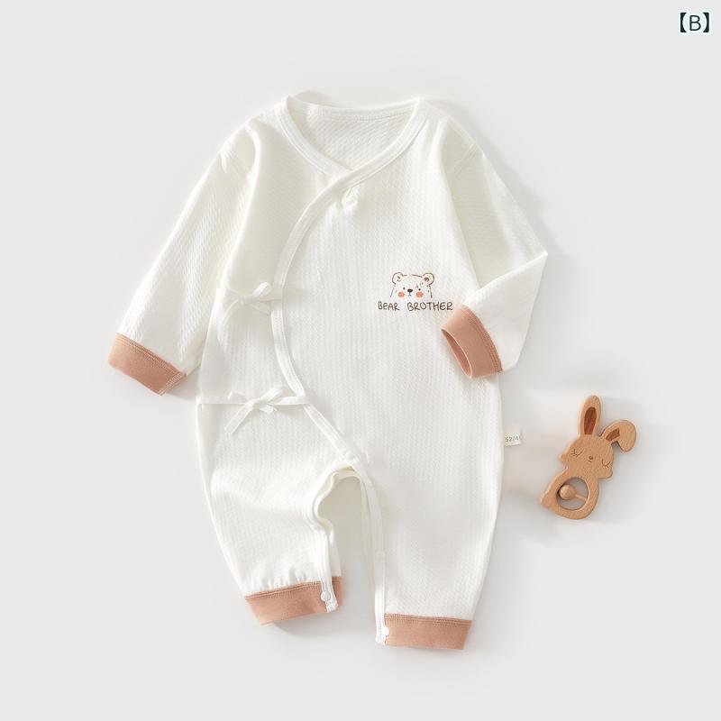ベビー服 ロンパース 春夏 長袖 新生児 薄手 コットン 接触冷感 無地 かわいい 斜...