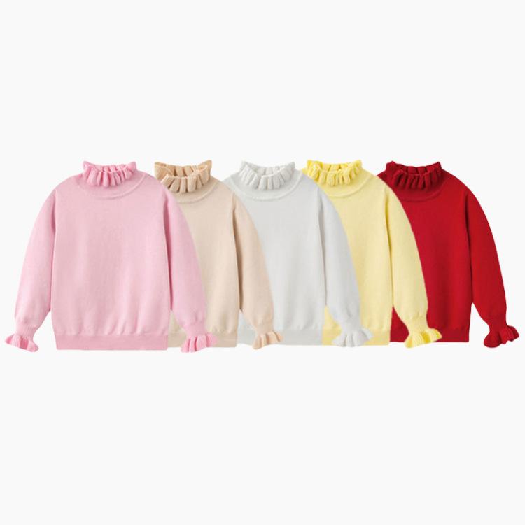 子供服 ニット 女の子 秋冬 長袖 トップス カットソー 綿 木耳 フリル 無地 プリンセス かわいい 普段着