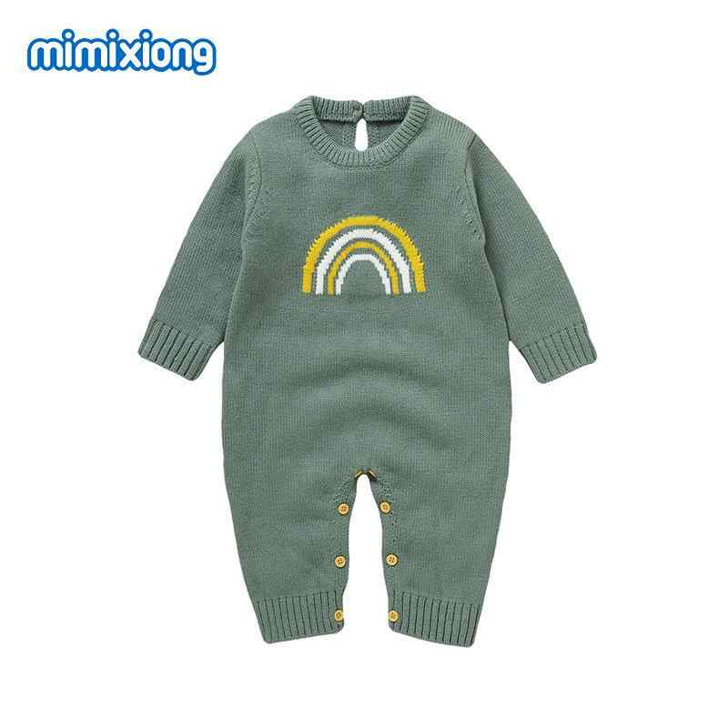 ベビー服 ニット ロンパース 秋冬 長袖 虹色 提花 カバーオール ジャンプスーツ 幼児 普段使い かわい..