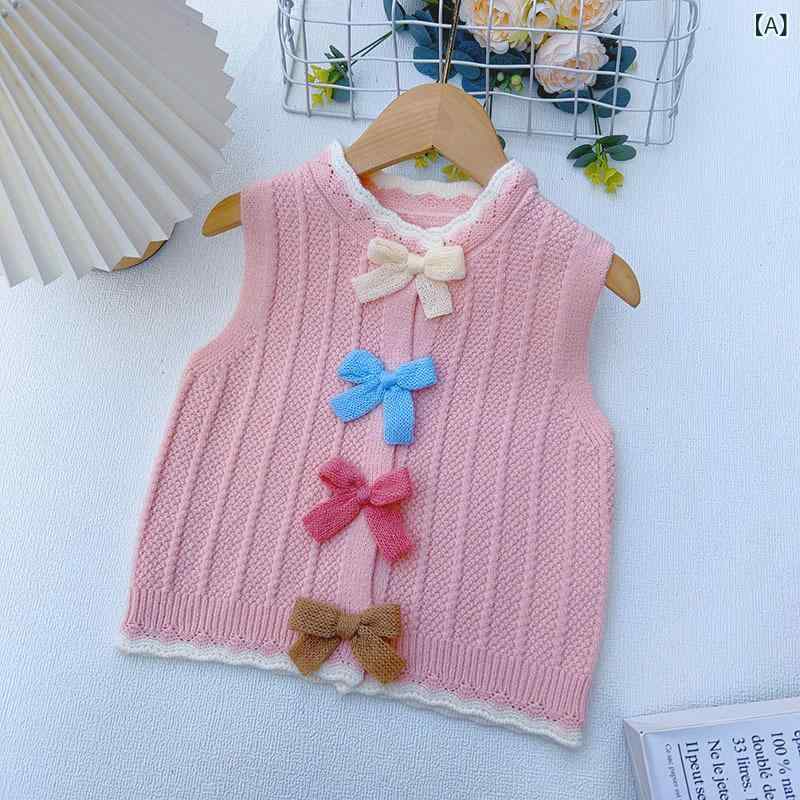 子供服 ベスト 女の子 春秋 ニット セーター 無袖 蝶結び かわいい 普段使い 通園 ...