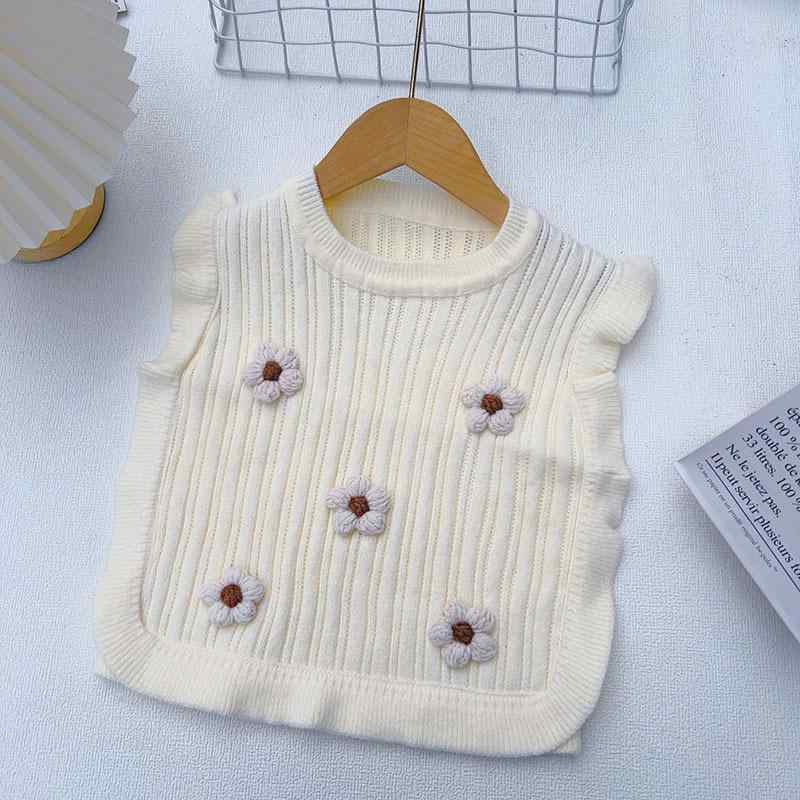 子供服 ベスト 女の子 ニット セーター 春秋 普段使い ガールズ 運動着 ピンク系 コーヒー色 アイボリー