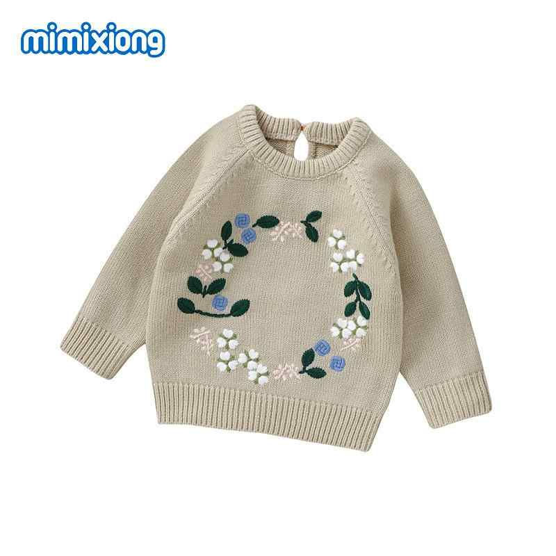 ・適用性別: 女・スタイル: 欧米・適合年齢層: 乳幼児(1~3歳，80~100cm)・袖丈: 長袖・柄: 花柄・要素: かわいい, 欧米・生地名: ニット・主な生地の成分: アクリル・主な生地の成分含有量: 95%・襟のタイプ: ラウンドネック・フード有無: フードなし・色: 水色, ミカ・適合身長: 74, 80, 86, 92, 98・衣のプラケット: プルオーバー・製品カテゴリ: 子供用セーター