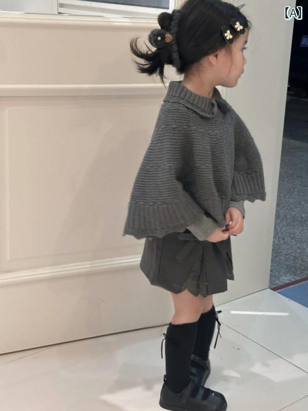 ニット 子供服 女の子 ニットカーディガン ポンチョ ケープ アウター トップス カ...