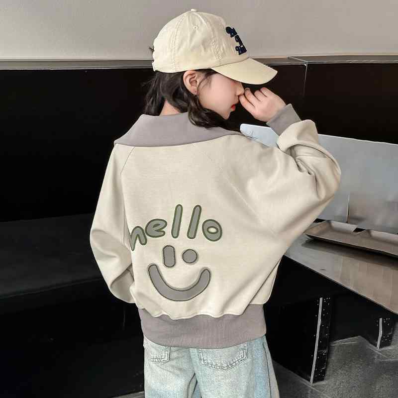 キッズ カーディガン 女の子 子供服 春秋 長袖 アウター 灰色 ゆったり 通学 普段使い 運動着