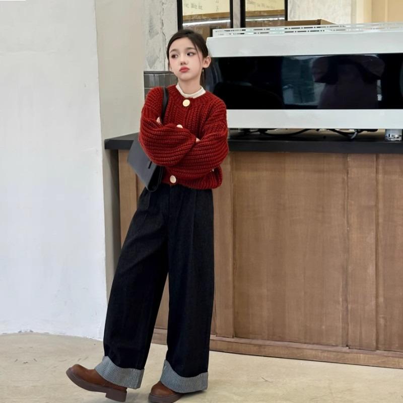 ニット カーディガン 子供服 女の子 秋冬 トップス アウター ニットセーター 長袖 120cm 130cm 140cm 150cm 160cm 170cm 8歳以上 向け レッド かわいい 普段使い お出かけ着