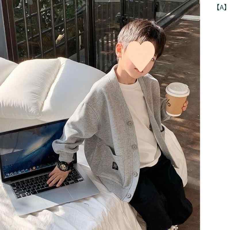 キッズ ジャケット 男の子 子供服 カーディガン Vネック コットン 学院風 カジュア...