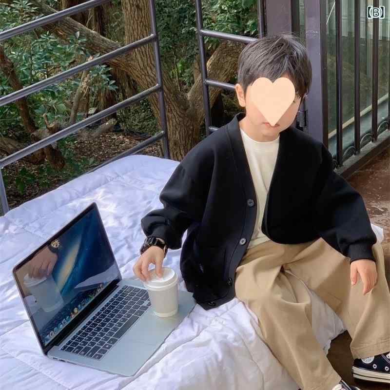 キッズ ジャケット 男の子 子供服 カーディガン Vネック コットン 学院風 カジュア...