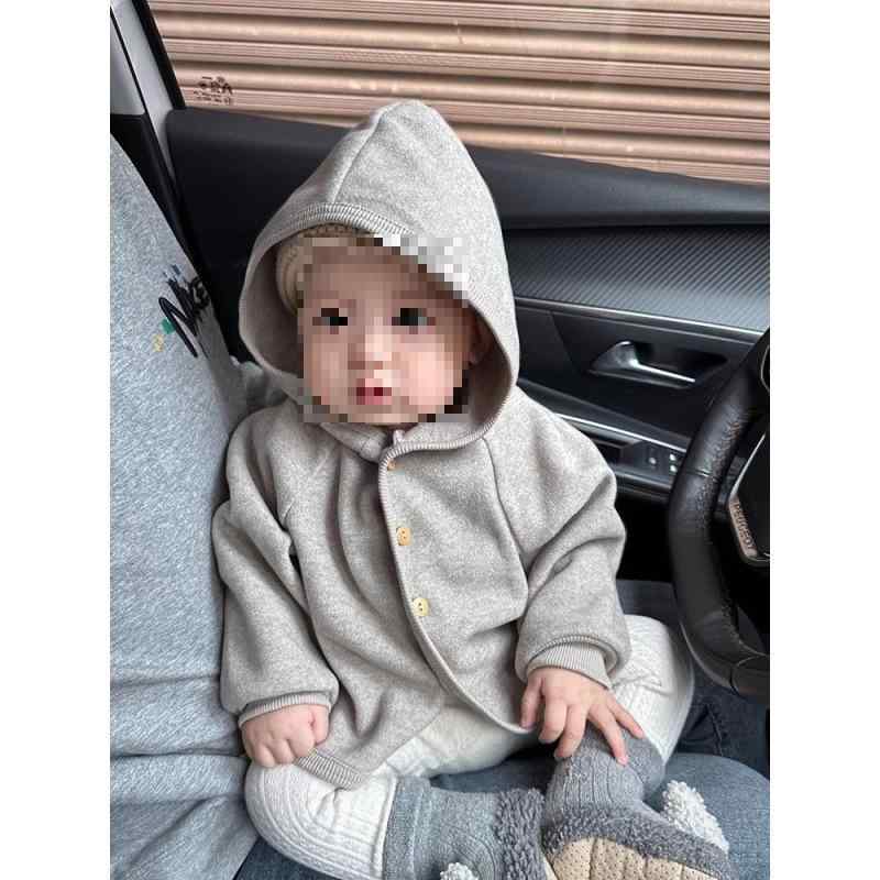 ベビー服 ジャケット 春秋 ベビー カジュアル 乳幼児 連帽 アウター 花灰色 綿
