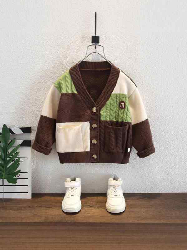 子供用カーディガン ニット 春秋 男の子 韓国風 ニット アウター 普段使い ブラウン 90 100 110 120 13..