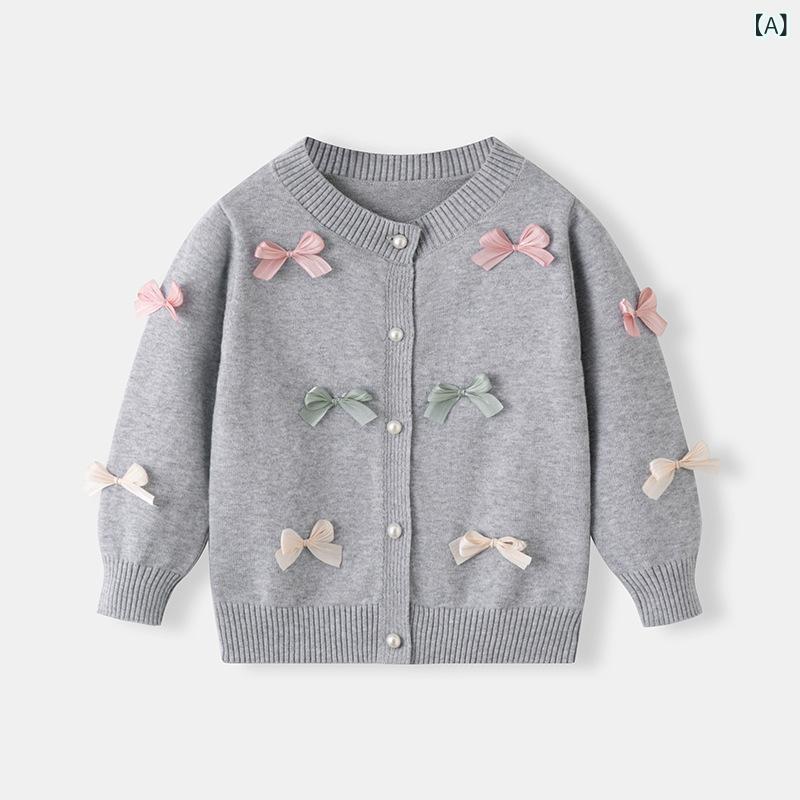 ニット カーディガン ベビー服 女の子 春秋 薄手 コットン セーター アウター 丸首...