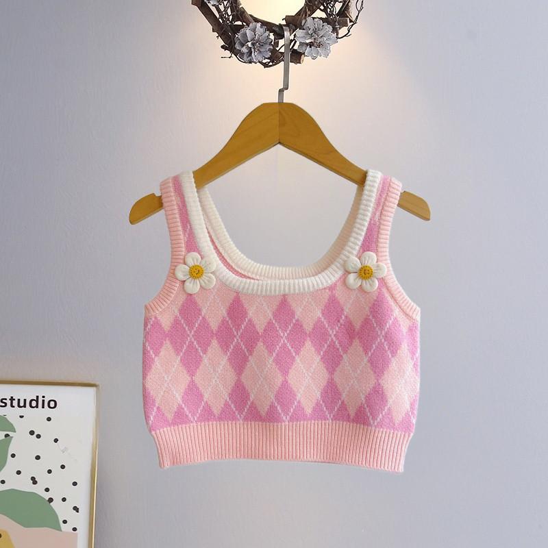 子供服 ベスト 女の子 ニット セーター 春秋 かわいい おしゃれ キッズ 吊り ベスト 普段着