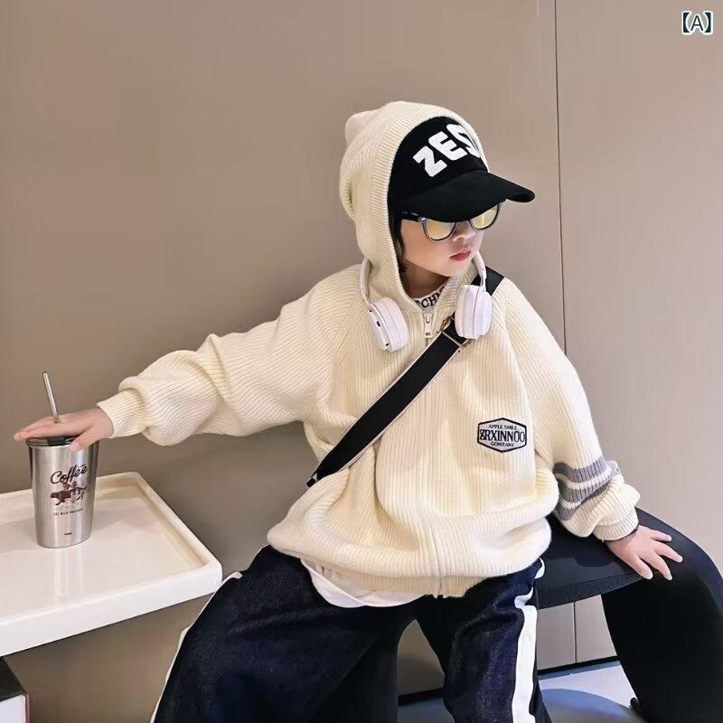 子供服 ニット カーディガン 男の子 秋冬 長袖 ストライプ アウター 普段着 おしゃ...