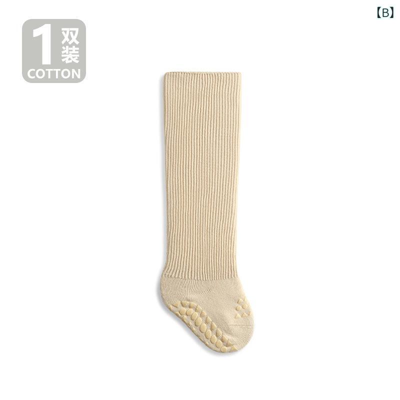 ベビー 赤ちゃん 靴下 ソックス ハイソックス 膝丈 滑り止め付き 春秋 無地 コットン