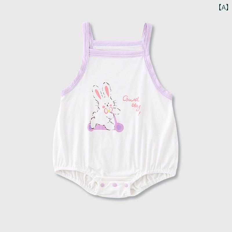 ベビー服 女の子 夏物 ノースリーブ ロンパース 新生児 純綿 薄手 包みボタン かわいい 涼しい 通気性 ..