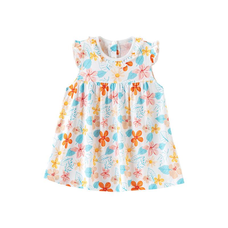 ワンピース 女児 ベビー服 プリンセスドレス Aラインスカート 半袖 コットン 花柄 幼児 普段着 部屋着 薄手 ピンク系