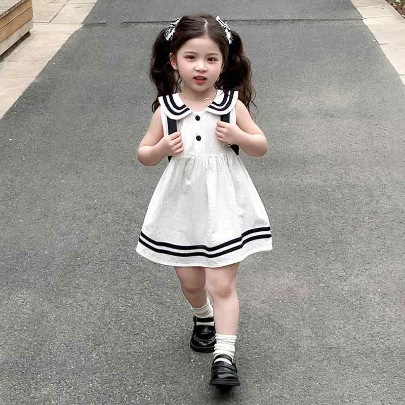 乐天商城 - ワンピース キッズ 子供 女の子 ノースリーブ プリンセス スカート 学院風 ポリエステル かわいい おしゃれ 夏