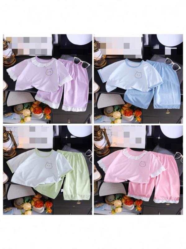 子供用パジャマ 女児用 7分袖 7分丈パンツ セットアップ 夏用 エアコン対応 部屋着 かわいい 薄手 吸湿..