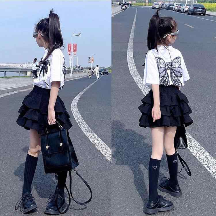 子供服 女の子 春夏 セットアップ 半袖 Tシャツ ケーキスカート おしゃれ かわいい 百褶スカート 上下 2点セット コーデュロイ 普段着