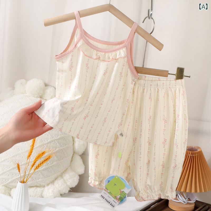 子供用タンクトップ セットアップ 女の子 ベビー服 天丝莱赛ル ノースリーブ トップス 花柄 キャミソール ホームウェア 部屋着 吸湿速乾 接触冷感 薄手 春夏 秋