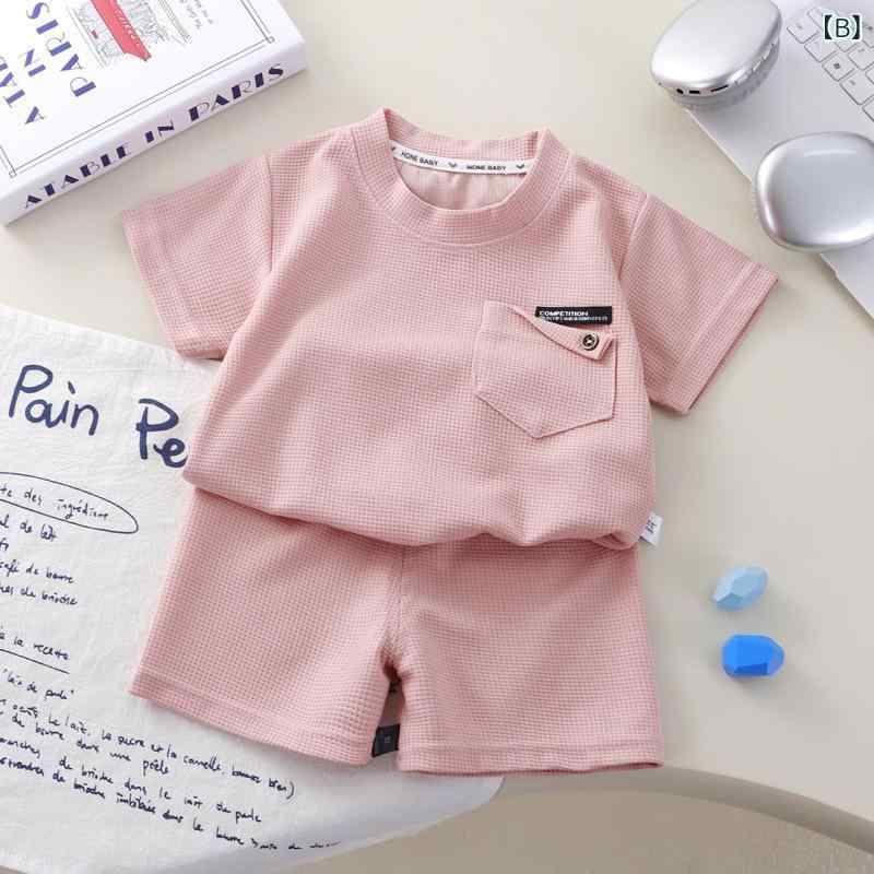 子供用 半袖 セットアップ ワッフル生地 スポーツウェア 男の子 女の子 キッズ カジュアル ハーフパンツ 上下セット 部屋着 ルームウェア 8歳以上 140cm以上 薄手 ポリエステル