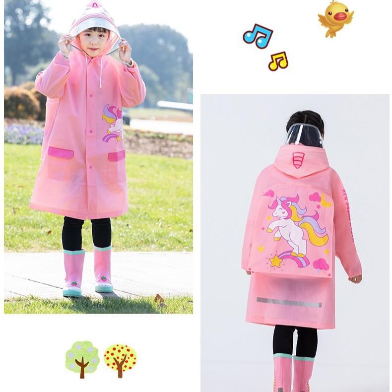 レインコート キッズ 子供用 バックパック対応 フード付き 厚手 EVA かわいい 防水 幼稚園 小学生 アウトドア 旅行