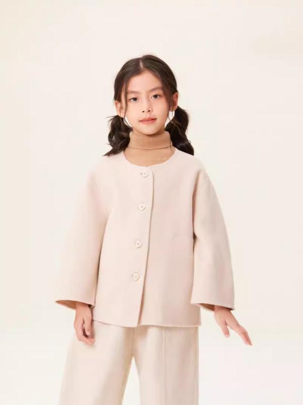 子供服 アウター 女の子 秋冬 ウール コート 丸首 ショート丈 個性的 かわいい ミドルティーン 110cm 120cm 130cm 140cm 150cm アイボリー ミランキャメル アンゴラレッド