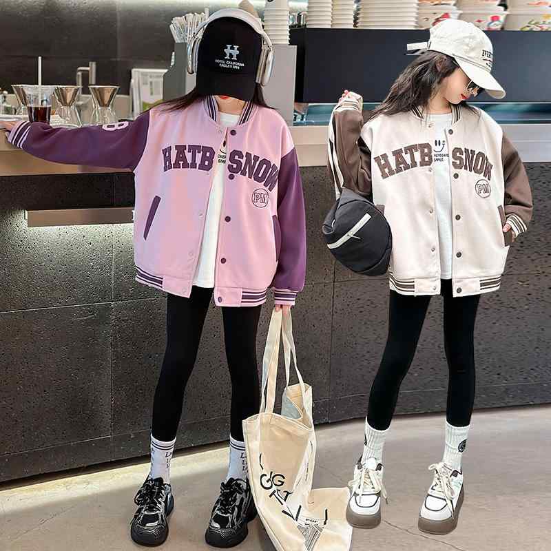 子供服 ジャケット 女の子 春秋 薄手 アウター 8歳以上 中大童 カジュアル ショート丈 ピンク系 ベージュ アルファベット