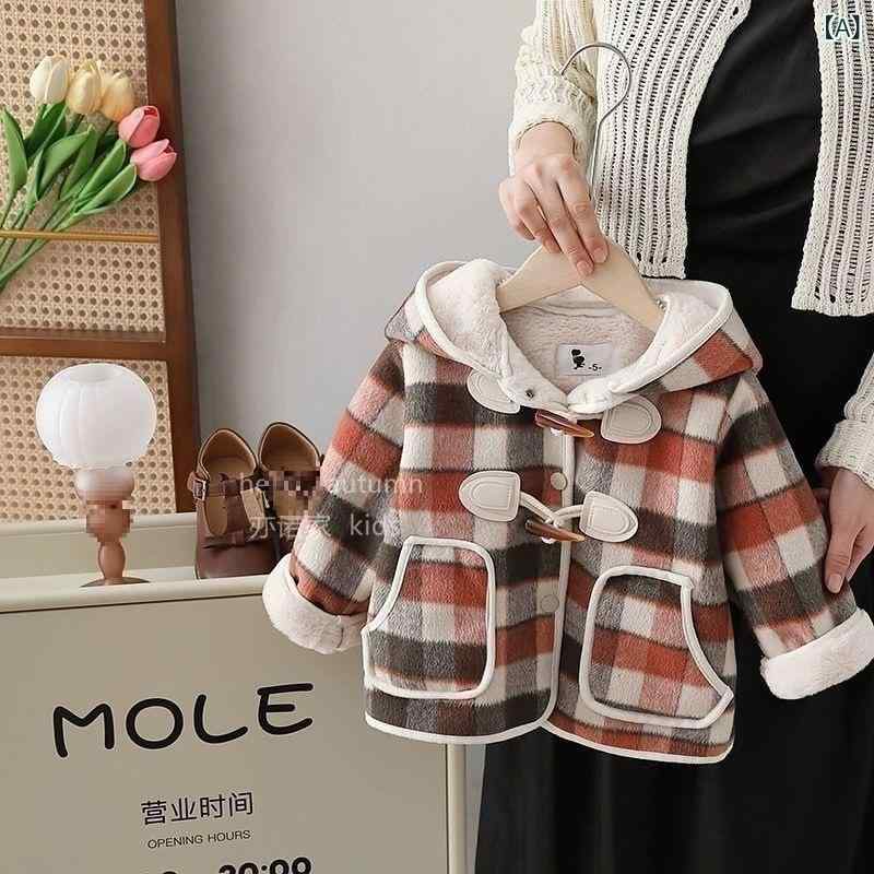 子供服 コート 女の子 秋冬 チェック柄 アウター フード付き かわいい 裏起毛 厚手 韓国風 普段着 お出かけ 100 110 120 130
