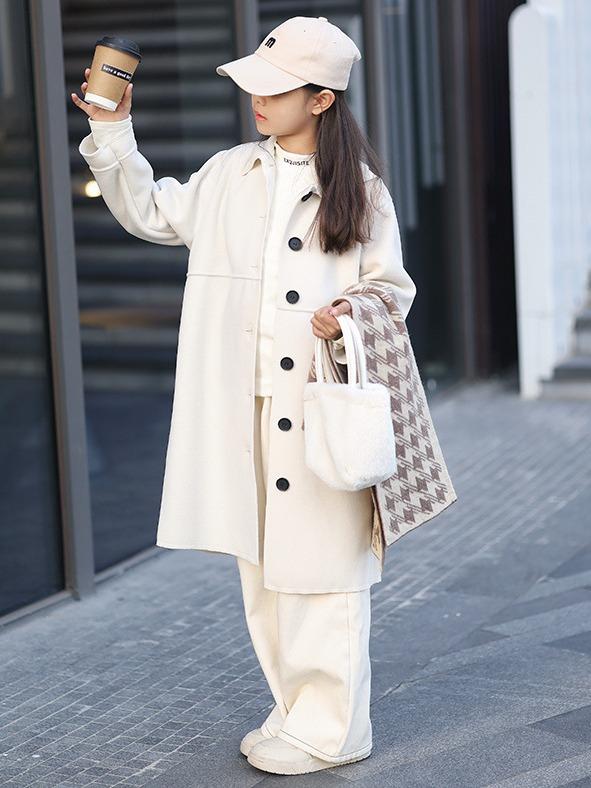 コート 女の子 アウター 秋冬 子供服 ロングコート ダブルフェイス 暖か 厚手 小学生 中学生 高学年 上品 きれいめ お洒落 通学着 普段着