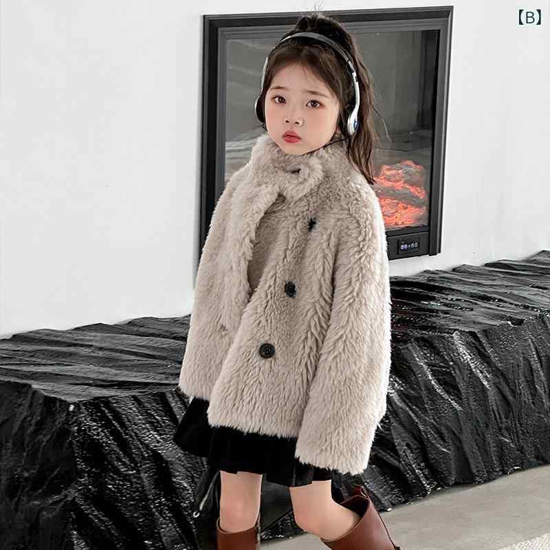 子供服 毛皮コート 女児用 ウール アウター 秋冬 ベビー 羊毛 シープスキン 厚手 防寒 ホワイト ベージュ 100 110 120 130 140 150 160 3