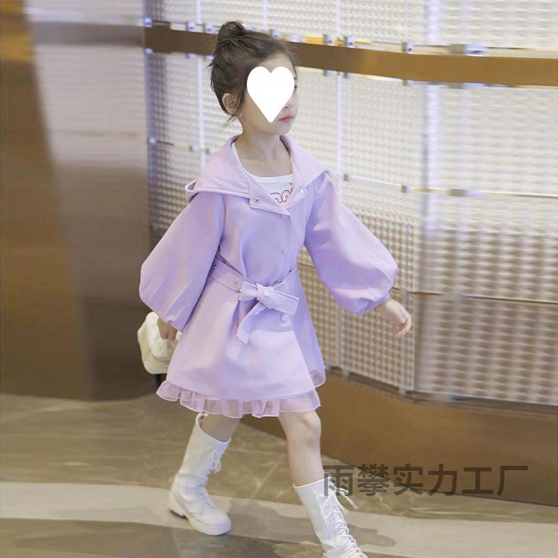 子供服 ガールズ スプリングコート パープル ピンク系 フード付き かわいい おしゃれ 中綿 アウター ゆったり 中長丈(4.0)