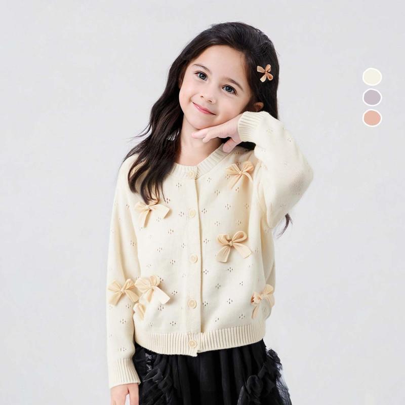 子供服 ニット カーディガン 女の子 90cm 100cm 110cm 120cm 130cm コットン トップス 春秋 かわいい 蝶結び 無地 プリンセス