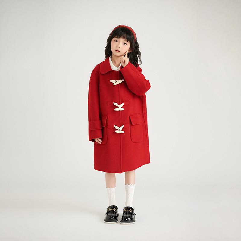 子供服 ジャケット 男女兼用 ウール コート 秋冬 中長丈 ダブルフェイス 羊毛 アウター 赤 グレー キャメル 100cm 110cm 120cm 130cm 140cm 150cm 160cm