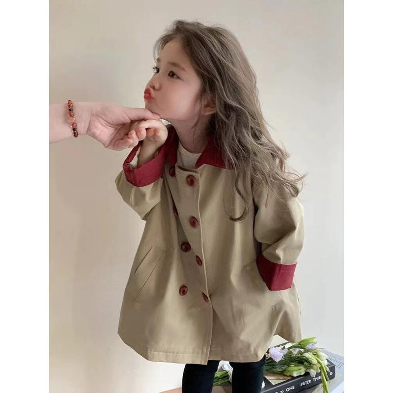 子供服 ジャケット 女の子 スプリングコート 春秋 中丈 韓国風 かわいい おしゃれ アウター カーキ色 綿100% ガールズ キッズ 子供